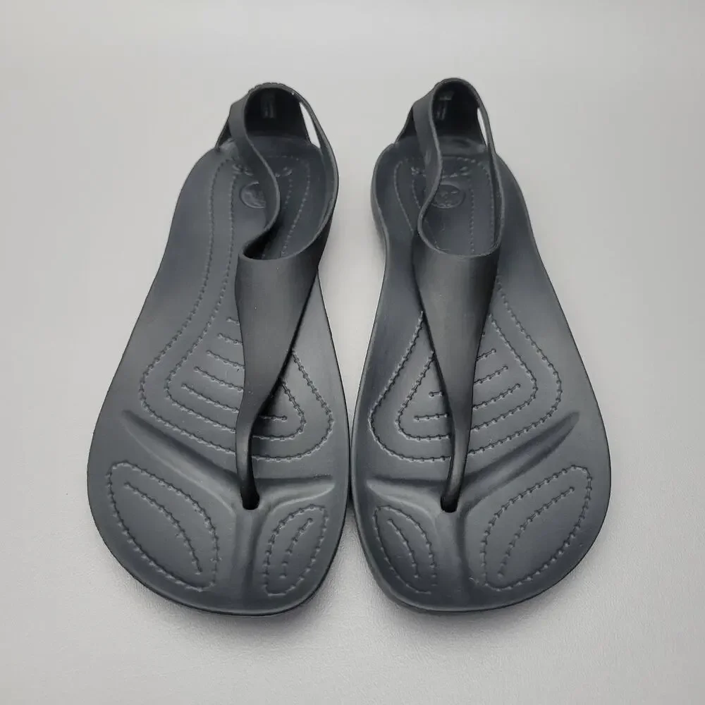 Crocs Womens Serena Sexy Flip Flop Sandal Size 9 Slingback Thong Black Shoe